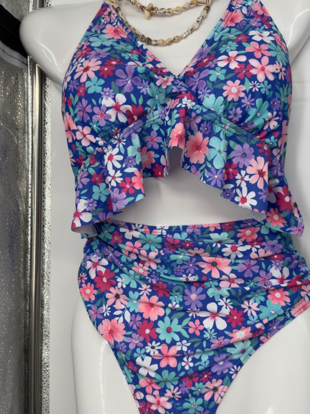 Floral Ruffle Two-Piece High-Waist Bikini Tempt Me Large swimsuit